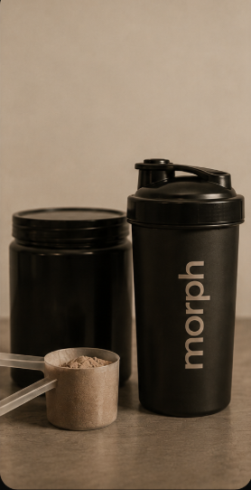 Morph shaker bottle with protein tub and scoop