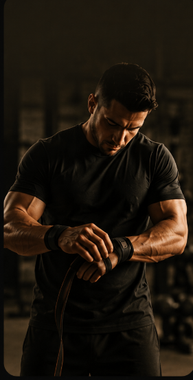 Athlete wrapping his wrists before a training session